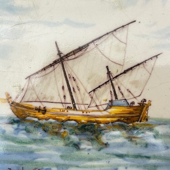Portuguese Tile Ship Nau do Indusiao Handpainted Battistini de Maria de Portugal - Picture 8 of 12